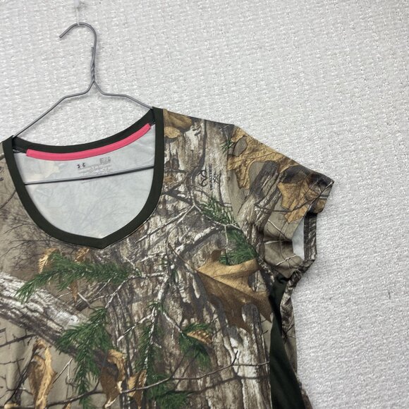 Under Armour x Real Tree Camo Women’s Sz L Short Sleeve T-shirt Heat Gear Sports - Picture 2 of 10